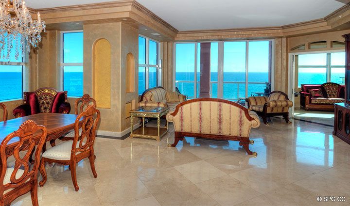 Great Room at Luxury Oceanfront Residence 10B, Tower II, The Palms Condominium, 2110 North Ocean Boulevard, Fort Lauderdale Beach, Florida 33305, Luxury Seaside Condos