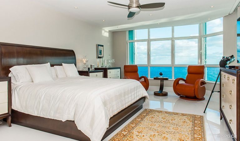 Master Bedroom inside Residence 18D at Cristelle, Luxury Oceanfront Condominiums in Lauderdale by the Sea, Florida 33062.