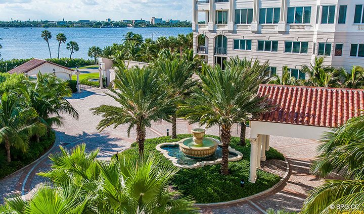 Grounds View from Residence 406 at Bellaria, Luxury Oceanfront Condominiums in Palm Beach, Florida 33480.