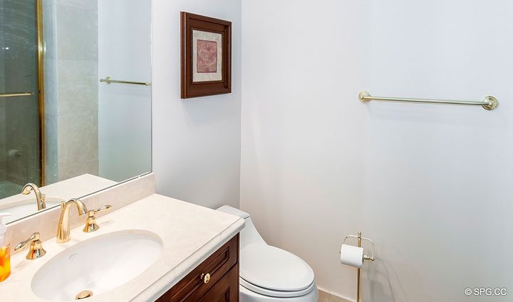 Guest Bathroom inside Residence 508 at Bellaria, Luxury Oceanfront Condominiums in Palm Beach, Florida 33480.