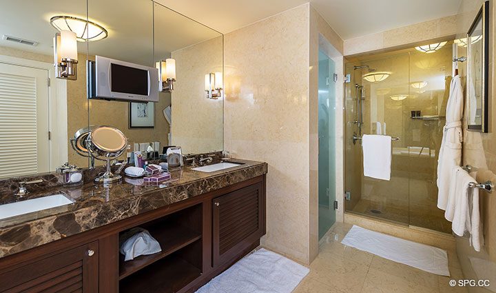 Large Master Bath inside Apartment 1602 at the Ritz-Carlton Residences, Luxury Oceanfront Condominiums in Fort Lauderdale, Florida 33304.