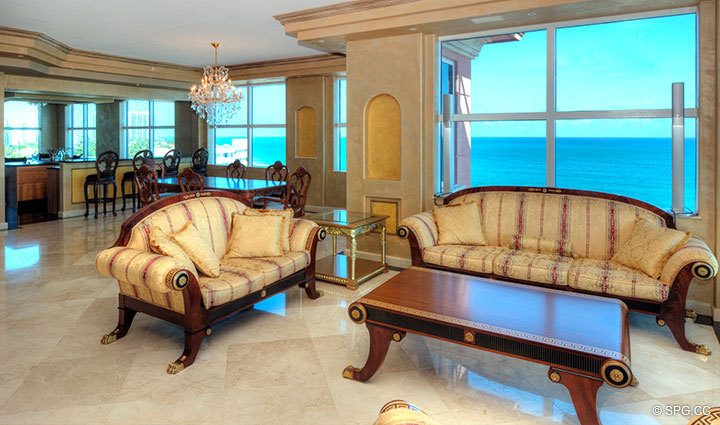 Great Room at Luxury Oceanfront Residence 10B, Tower II, The Palms Condominium, 2110 North Ocean Boulevard, Fort Lauderdale Beach, Florida 33305, Luxury Seaside Condos in fort lauderdale