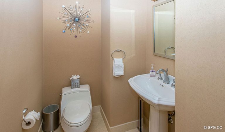 Powder Room inside Residence 15E, Tower II at The Palms, Luxury Oceanfront Condos in Fort Lauderdale, Florida 33305.