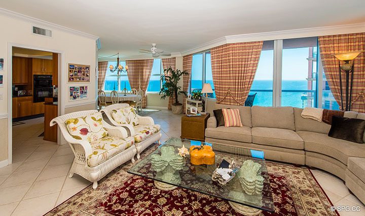 Large Open Living Room inside Residence 20E, Tower 2 at The Palms, Luxury Oceanfront Condominiums Fort Lauderdale, Florida 33305