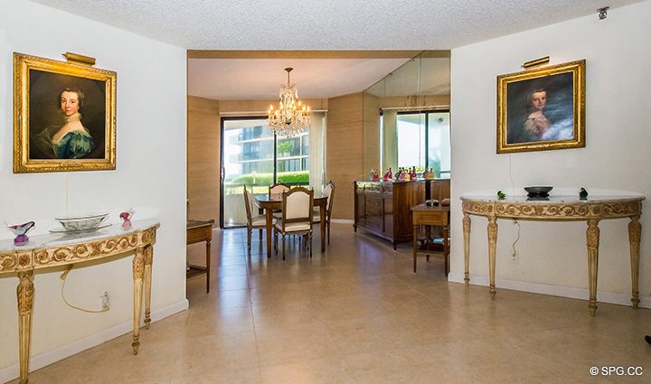 Entry into Dining Room in Residence 1-102 For Sale at Oasis, Luxury Oceanfront Condos in Palm Beach, Florida 33480.