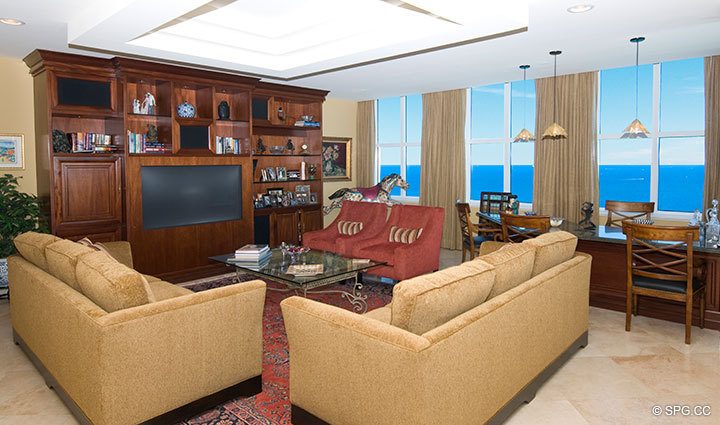 Living Area at Luxury Oceanfront Residence at 25D, Tower II, The Palms Condominium, 2110 North Ocean Boulevard, Fort Lauderdale Beach, Florida 33305, Luxury Waterfront Condos, The Palms in Fort Lauderdale