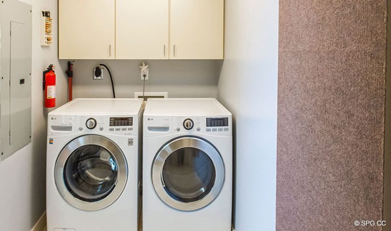 Laundry Room in Residence 15E, Tower II at The Palms, Luxury Oceanfront Condos in Fort Lauderdale, Florida 33305.