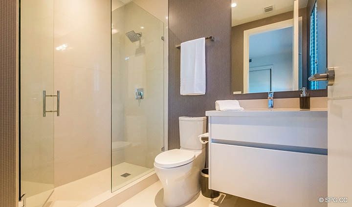 Guest Bathroom inside Residence 255 Shore Court at Sky230, Luxury Waterfront Townhomes in Lauderdale by the Sea, Florida 33308.
