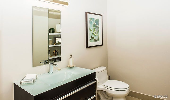 Powder Room inside Residence 105 at La Cascade, Luxury Waterfront Condominiums in Fort Lauderdale, Florida 33304.