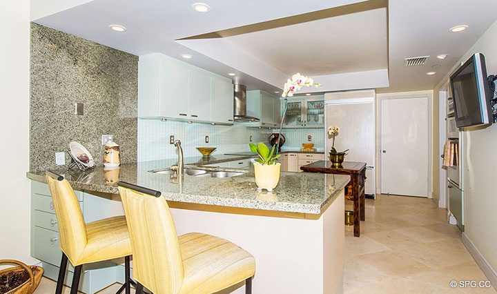 Well Appointed Gourmet Kitchen in Residence R1C1 at The Stratford, Luxury Oceanfront Condominiums in Palm Beach, Florida 33480.