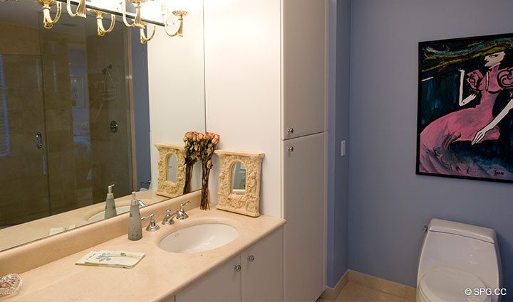 Guest Bathroom at Luxury Oceanfront Residence at 25D, Tower II, The Palms Condominium, 2110 North Ocean Boulevard, Fort Lauderdale Beach, Florida 33305, Luxury Seaside Condos 