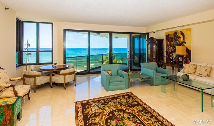 Living Room inside Residence 1-503 For Sale at Oasis, Luxury Oceanfront Condos in Palm Beach, Florida 33480.