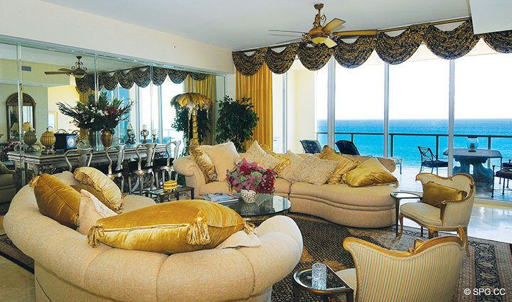Living Room inside Residence 508 at Bellaria, Luxury Oceanfront Condominiums in Palm Beach, Florida 33480.