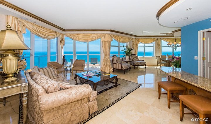 Great Room inside Residence 18B, Tower I at The Palms, Luxury Oceanfront Condominiums Fort Lauderdale, Florida 33305