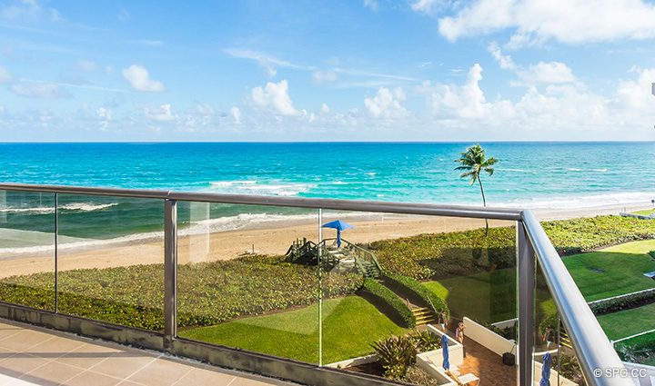 Terrace Ocean View from Residence 3-501 For Sale at Oasis, Luxury Oceanfront Condos in Palm Beach, Florida 33480.