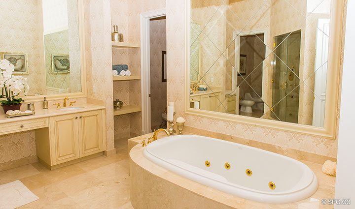 Master Bathroom inside Penthouse 4 at Bellaria, Luxury Oceanfront Condominiums in Palm Beach, Florida 33480.
