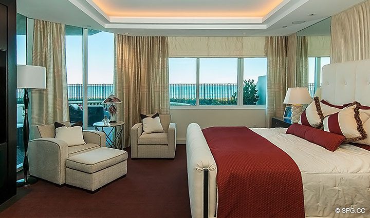 Master Bedroom inside Residence 206 at Bellaria, Luxury Oceanfront Condominiums in Palm Beach, Florida 33480.