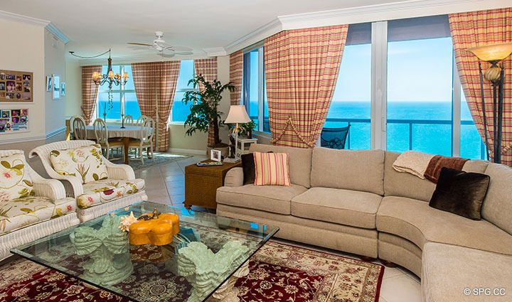 Living Room inside Residence 20E, Tower 2 at The Palms, Luxury Oceanfront Condominiums Fort Lauderdale, Florida 33305