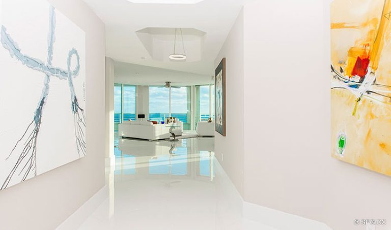 Hall Leading to Living Room in Residence 18D at Cristelle, Luxury Oceanfront Condominiums in Lauderdale by the Sea, Florida 33062.