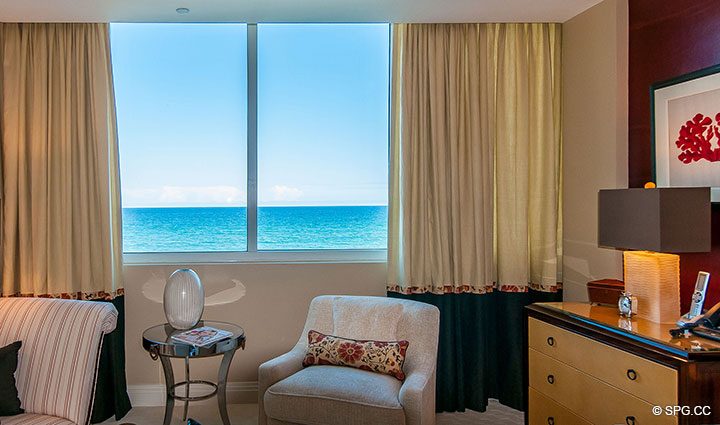 Master Bed Views in Residence 406 at Bellaria, Luxury Oceanfront Condominiums in Palm Beach, Florida 33480.
