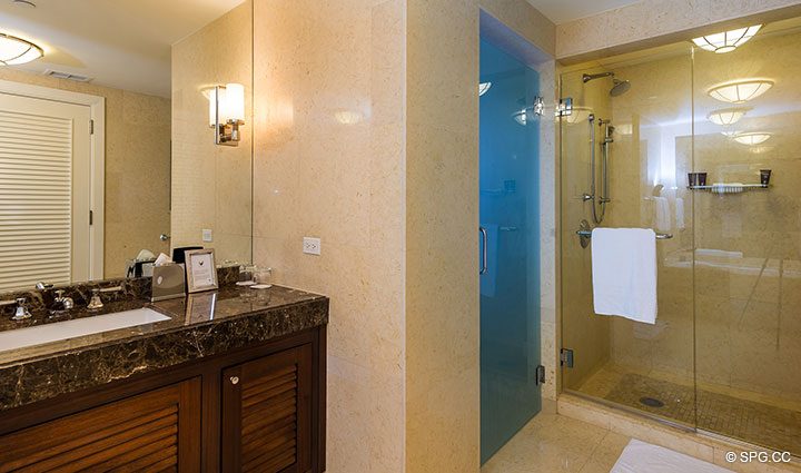 Guest Bath inside Apartment 1602 at the Ritz-Carlton Residences, Luxury Oceanfront Condominiums in Fort Lauderdale, Florida 33304.