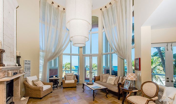 2 Story Living Room in Oceanfront Villa 1 at The Palms, Luxury Oceanfront Condominiums Fort Lauderdale, Florida 33305