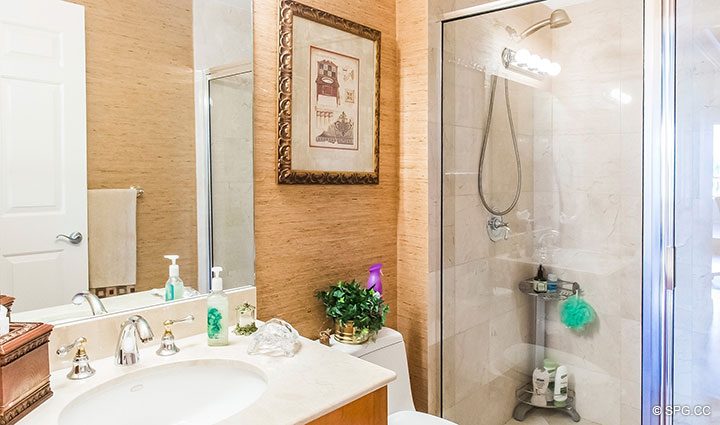 Guest Bathroom inside Residence 105 at La Cascade, Luxury Waterfront Condominiums in Fort Lauderdale, Florida 33304.