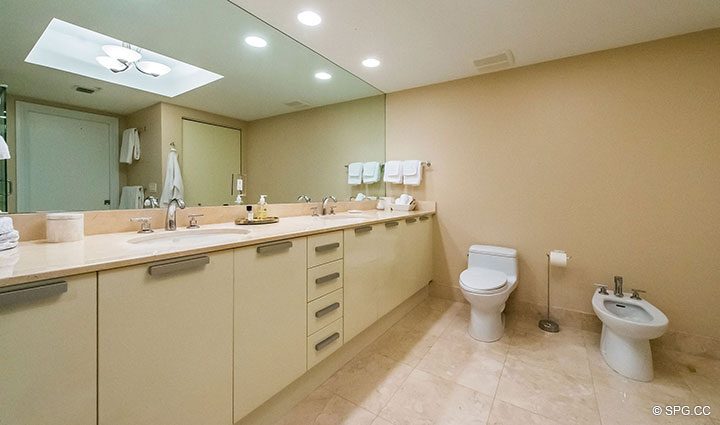 Master Bathroom inside Residence 504 at La Rive, Luxury Waterfront Condos in Fort Lauderdale, Florida 33304.