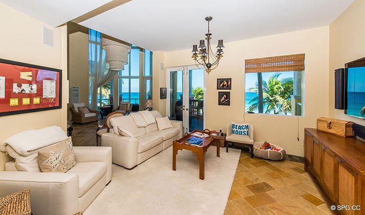Family Room inside Oceanfront Villa 1 at The Palms, Luxury Oceanfront Condominiums Fort Lauderdale, Florida 33305