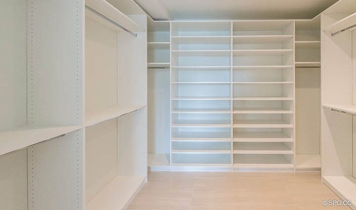 Large Walk-In Closet inside Residence 255 Shore Court at Sky230, Luxury Waterfront Townhomes in Lauderdale by the Sea, Florida 33308.