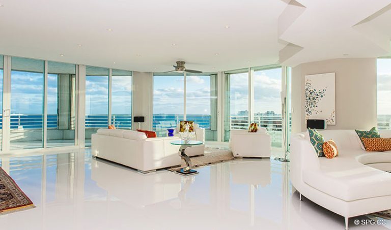 Large Open Living Area in Residence 18D at Cristelle, Luxury Oceanfront Condominiums in Lauderdale by the Sea, Florida 33062.