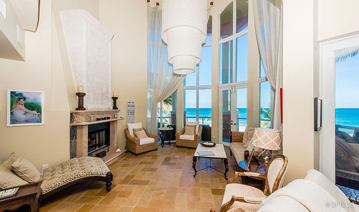 Beachfront Living Room inside Oceanfront Villa 1 at The Palms, Luxury Oceanfront Condominiums Fort Lauderdale, Florida 33305