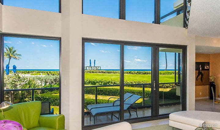 Living Room View inside Residence 1-101 at Oasis, Luxury Oceanfront Condos in Palm Beach, Florida 33480.