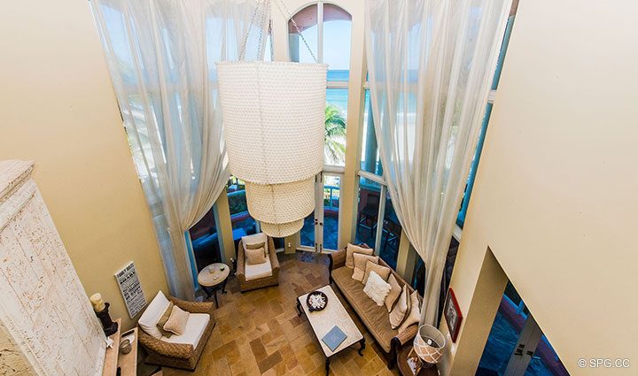Looking Down into the Living Room in Oceanfront Villa 1 at The Palms, Luxury Oceanfront Condominiums Fort Lauderdale, Florida 33305