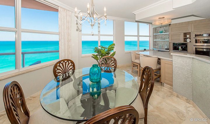 Dining Room Ocean Views in Residence 12B, Tower I at The Palms, Luxury Oceanfront Condominiums Fort Lauderdale, Florida 33305