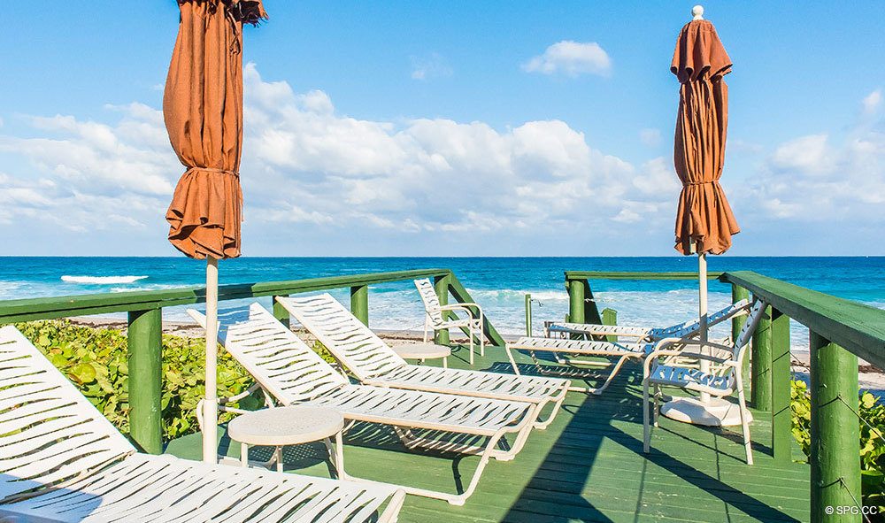 Private Beachfront Deck at The Oasis, Luxury Oceanfront Condos in Palm Beach, Florida 33480.