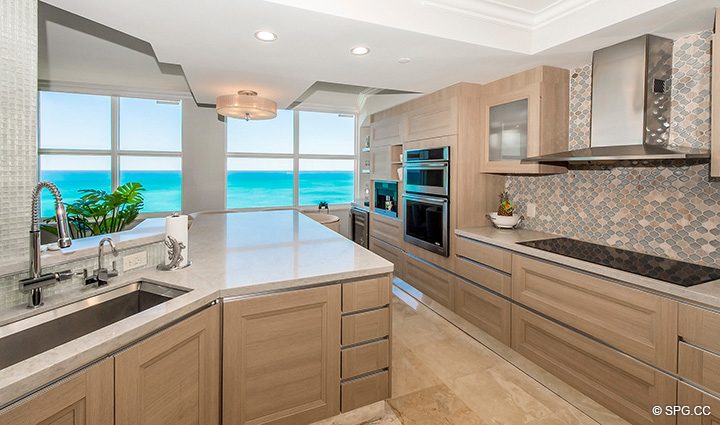 Remodeled Kitchen inside Residence 12B, Tower I at The Palms, Luxury Oceanfront Condominiums Fort Lauderdale, Florida 33305
