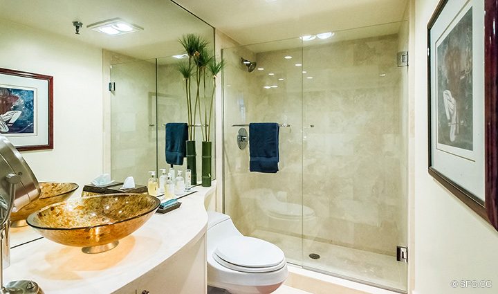 Guest Bath inside Residence R1C1 at The Stratford, Luxury Oceanfront Condominiums in Palm Beach, Florida 33480.