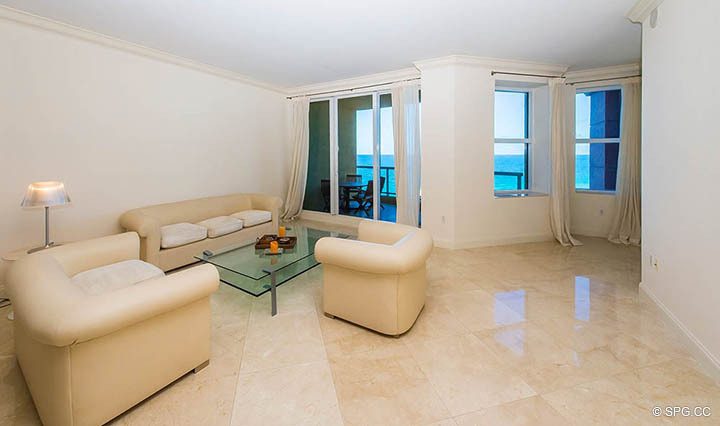 Living Room inside Residence 10D, Tower II at The Palms, Luxury Oceanfront Condominiums Fort Lauderdale, Florida 33305