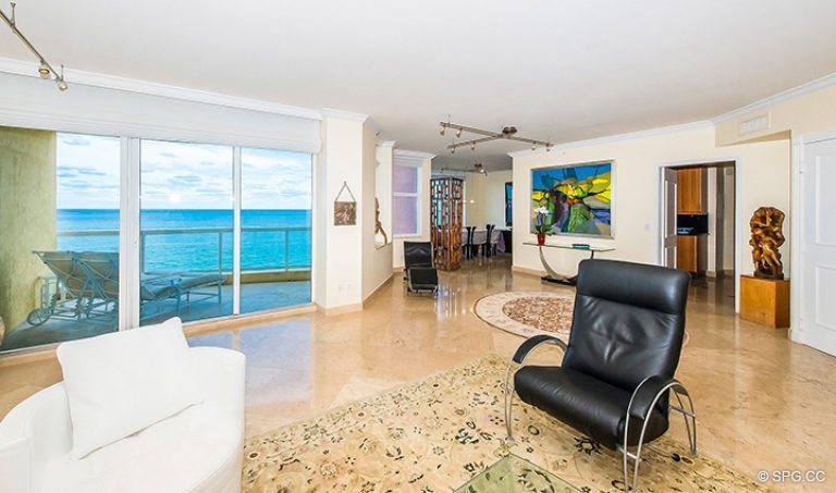 Spacious Living Room inside Residence 12D, Tower I at The Palms, Luxury Oceanfront Condominiums Fort Lauderdale, Florida 33305