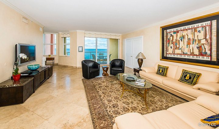 Living Room inside Residence 12A, Tower I at The Palms, Luxury Oceanfront Condominiums Fort Lauderdale, Florida 33305