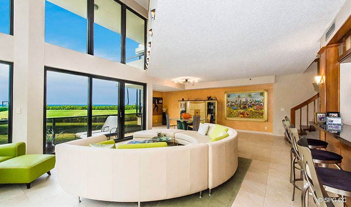Living Room inside Residence 1-101 at Oasis, Luxury Oceanfront Condos in Palm Beach, Florida 33480.