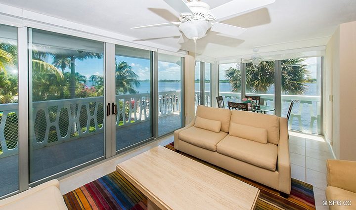 Living Room Terrace Access in Residence 316 at The President of Palm Beach, Luxury Waterfront Condos in Palm Beach, Florida 33480