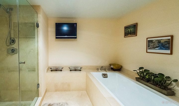 Master Bath with Tub and Shower in Residence R1C1 at The Stratford, Luxury Oceanfront Condominiums in Palm Beach, Florida 33480.