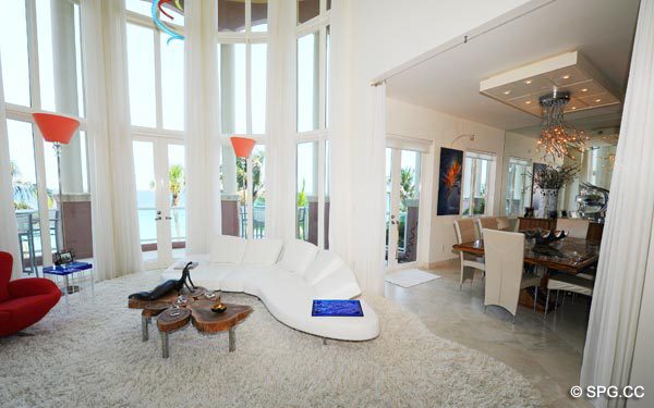 Living Room - Oceanfront Villa VI, The Palms luxury oceanfront condo, 2130 North Ocean Boulevard, Fort Lauderdale Beach, Florida 33305 