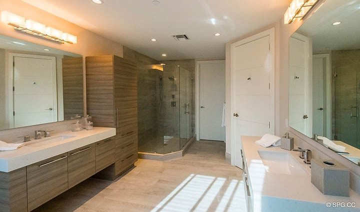 Large Master bath inside Residence 255 Shore Court at Sky230, Luxury Waterfront Townhomes in Lauderdale by the Sea, Florida 33308.