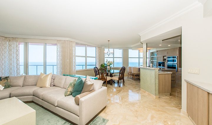 Living Room in Residence 12B, Tower I at The Palms, Luxury Oceanfront Condominiums Fort Lauderdale, Florida 33305