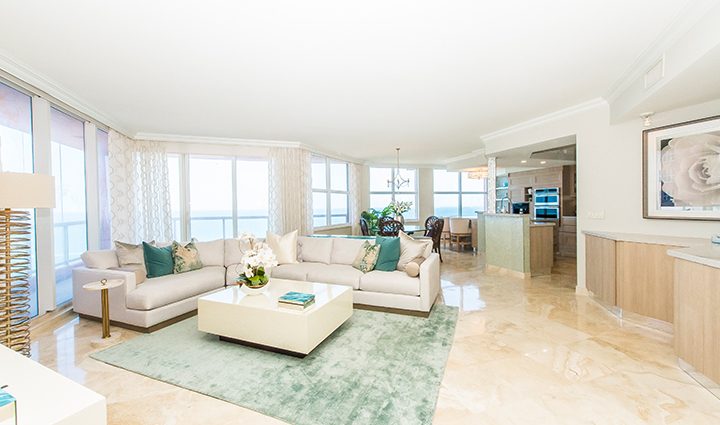 Living Room in Residence 12B, Tower I at The Palms, Luxury Oceanfront Condominiums Fort Lauderdale, Florida 33305