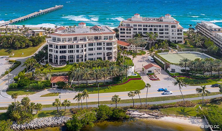 West Side Aerial View of Residence 406 at Bellaria, Luxury Oceanfront Condominiums in Palm Beach, Florida 33480.