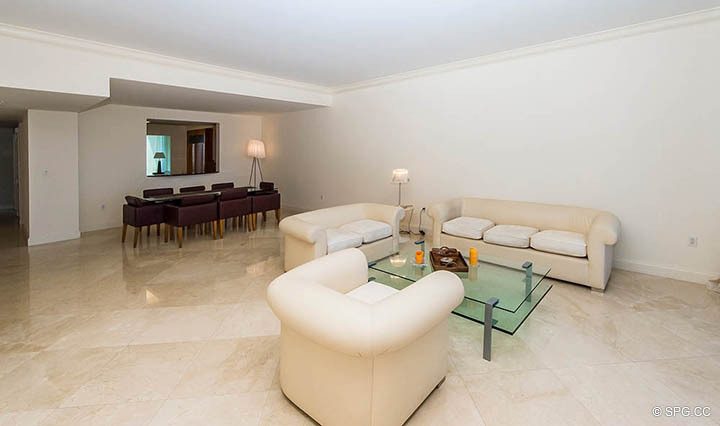 Living and Dining Area in Residence 10D, Tower II at The Palms, Luxury Oceanfront Condominiums Fort Lauderdale, Florida 33305